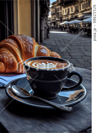 Early Morning Cappuccino at Sunrise along Traditional Italian Street 98625526