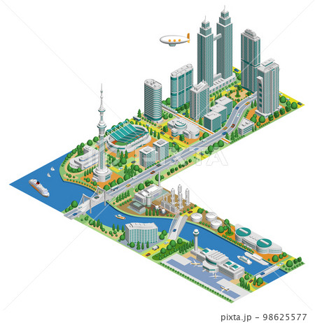 ブロックのように組み合わせれば大きな都市になる街並みイラスト「ブロックタウンA」 バリエーションあり ブロックのように組み合わせれば大きな都市になる街並みイラスト「ブロックタウンA」 バリエーションあり 98625577