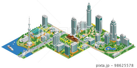 ブロックのように組み合わせれば大きな都市になる街並みイラスト「ブロックタウンA」 バリエーションあり ブロックのように組み合わせれば大きな都市になる街並みイラスト「ブロックタウンA」 バリエーションあり 98625578