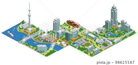 ブロックのように組み合わせれば大きな都市になる街並みイラスト「ブロックタウンA」 バリエーションあり ブロックのように組み合わせれば大きな都市になる街並みイラスト「ブロックタウンA」 バリエーションあり 98625587