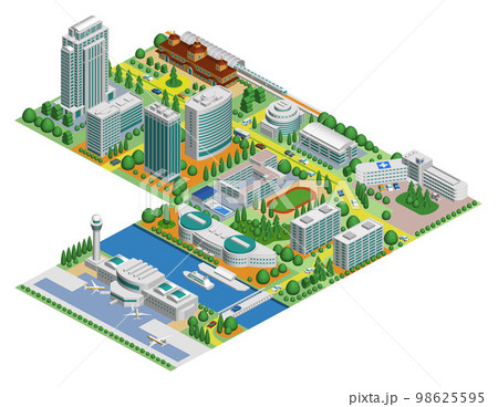 ブロックのように組み合わせれば大きな都市になる街並みイラスト「ブロックタウンA」 バリエーションあり ブロックのように組み合わせれば大きな都市になる街並みイラスト「ブロックタウンA」 バリエーションあり 98625595
