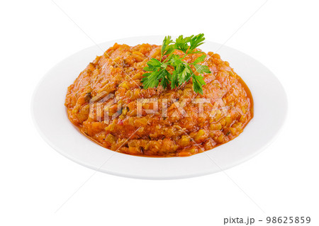 Caviar from baked vegetables on plate 98625859