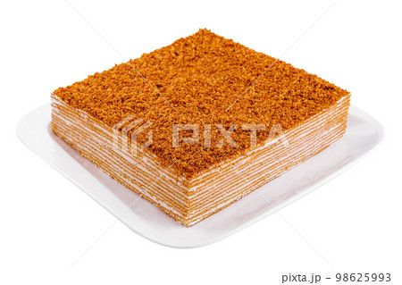 Honey cake dessert on white plate 98625993