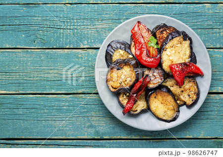 Grilled homemade vegetables, space for text Grilled homemade vegetables, space for text 98626747