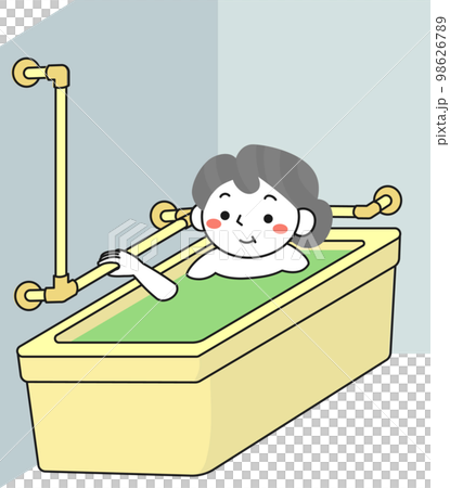 手すりのついたお風呂に入るシニア女性 98626789