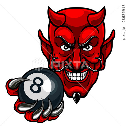 Devil Angry Pool 8 Ball Billiards Mascot Cartoon 98626918