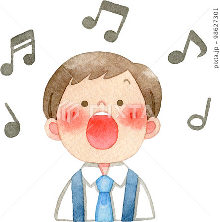 歌を歌う子供と音符のイラスト(正面向き) 98627301