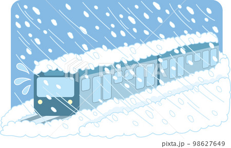雪害イラスト_電車_立ち往生_遅延_閉じ込め_吹雪_背景色あり 雪害イラスト_電車_立ち往生_遅延_閉じ込め_吹雪_背景色あり 98627649