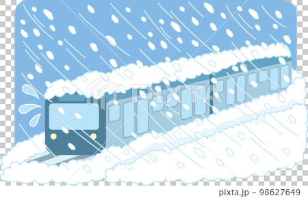 雪害イラスト_電車_立ち往生_遅延_閉じ込め_吹雪_背景色あり 雪害イラスト_電車_立ち往生_遅延_閉じ込め_吹雪_背景色あり 98627649
