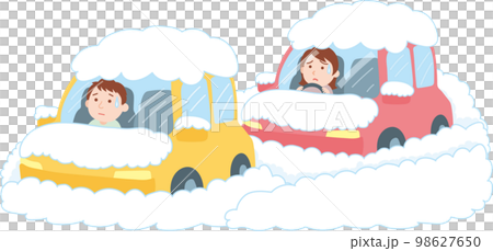 雪害イラスト_雪による車内閉じ込め 98627650