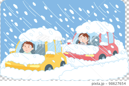 雪害イラスト_雪による車内閉じ込め_吹雪_背景色あり 98627654