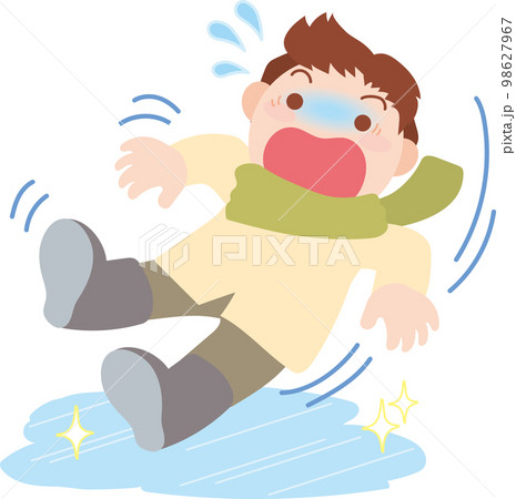 雪害イラスト_路面凍結_氷で転倒 98627967