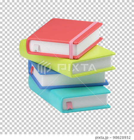 3D render of a stack of brightly colored books with a bookmark. A pile of textbooks, notebooks, books. A symbol of learning, school, business. Isolated illustration on a gray background. 3D render of a stack of brightly colored books with a bookmark. A pile of textbooks, notebooks, books. A symbol of learning, school, business. Isolated illustration on a gray background. 98628932