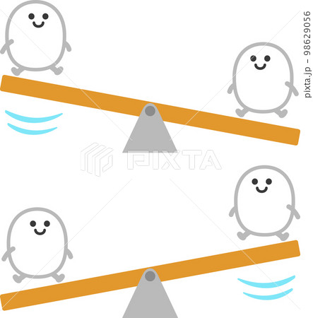 丸いキャラクターを乗せたシーソー 丸いキャラクターを乗せたシーソー 98629056