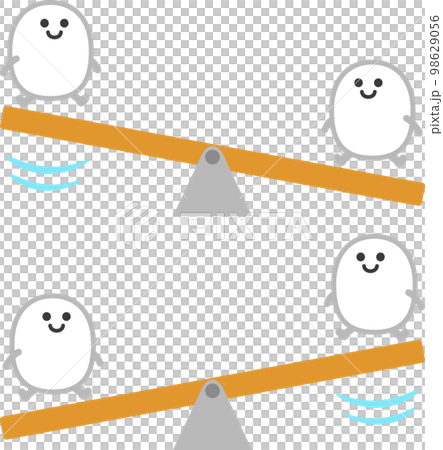 丸いキャラクターを乗せたシーソー 丸いキャラクターを乗せたシーソー 98629056