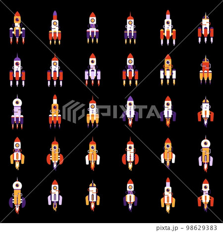 Flying rocket - big cartoon set Flying rocket - big cartoon set 98629383