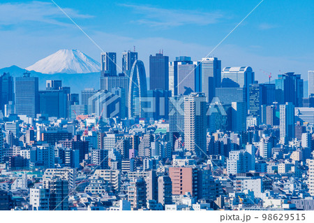 東京都市風景・新宿方面、 富士山遠望 東京都市風景・新宿方面、 富士山遠望 98629515