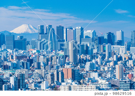 東京都市風景・新宿方面、 富士山遠望 98629516