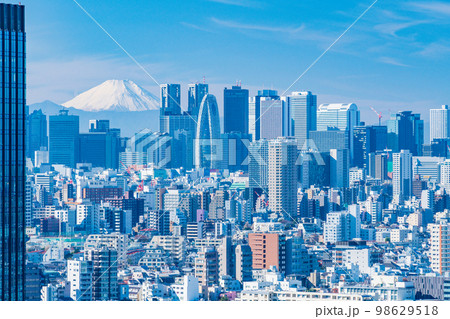 東京都市風景・新宿方面、 富士山遠望 98629518