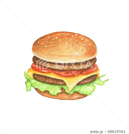 Burger .Watercolor hand drawn illustration 98629561