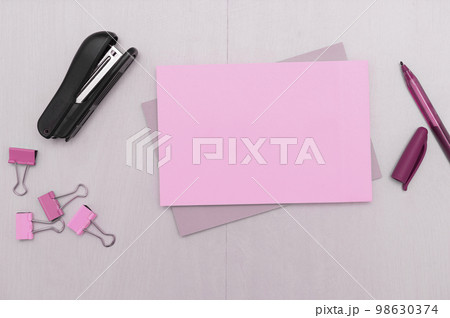 Important Message Written On Piece OF Paper. Photo Of Different Office Supplies, Stickers, Notebooks, Pens, Pencils, Rullers, Marckers, Stapler, Wallet. Main Information. 98630374