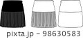 Vector mini skirt fashion CAD, woman fringe detailed skirt technical drawing, sketch, template, flat. Jersey or woven fabric skirt with front, back view, white color 98630583