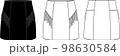 Vector mini skirt fashion CAD, woman fringe detailed skirt technical drawing, sketch, template, flat. Jersey, woven fabric, leather or suede skirt with front, back view, white color 98630584