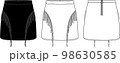 Vector mini skirt fashion CAD, woman fringe detailed skirt technical drawing, sketch, template, flat. Jersey, woven fabric, leather or suede skirt with front, back view, white color 98630585
