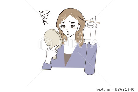 白髪を見つけてショックを受けている女性（上半身・着色あり） 98631340