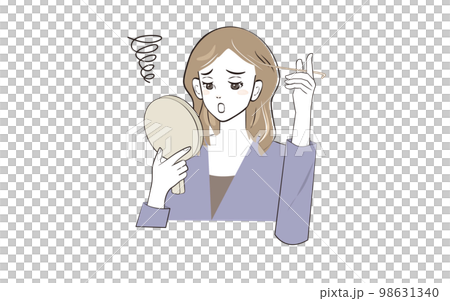 白髪を見つけてショックを受けている女性（上半身・着色あり） 98631340