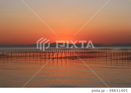 海　海釣り　海岸　夕暮れ　夕焼け　魚釣り　 98631405