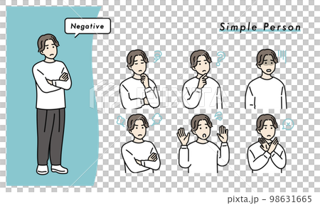 シンプルな男性のネガティブな表情セット　イラスト素材 98631665