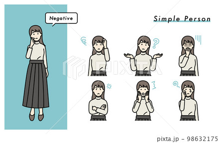 シンプルな女性のネガティブな表情セット　イラスト素材 98632175
