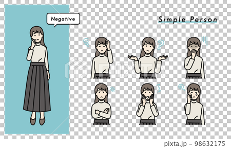 シンプルな女性のネガティブな表情セット　イラスト素材 98632175