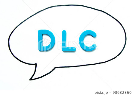Alphabet letter with word DLC (abbreviation of downloadable content) in black line hand drawing as bubble speech on white board background Alphabet letter with word DLC (abbreviation of downloadable content) in black line hand drawing as bubble speech on white board background 98632360