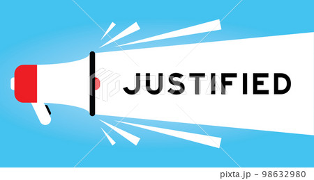 Color megaphone icon with word justified in white banner on blue background 98632980
