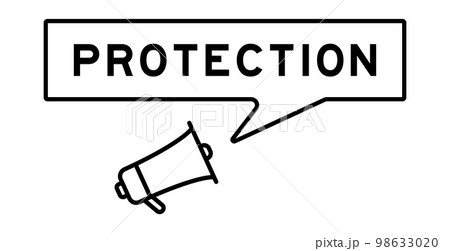 Megaphone icon with speech bubble in word protection on white background Megaphone icon with speech bubble in word protection on white background 98633020