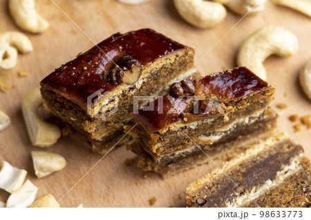 A piece of fresh and soft baklava A piece of fresh and soft baklava 98633773