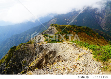 南アルプス　南岳から聖平小屋への登山道　崩落地 98634190