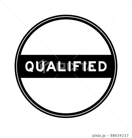 Black color round seal sticker in word qualified on white background 98634237
