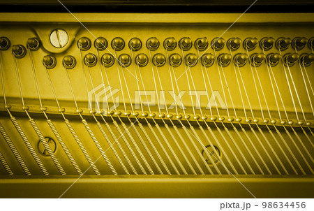 Details of piano mechanism gavel - string, pins and hammers Details of piano mechanism gavel - string, pins and hammers 98634456