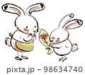母の日にカーネーションを贈るうさぎの親子 98634740