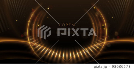 Elegant Golden light shines circle on dark brown background with lighting effect and sparkle. Template premium award design. 98636573