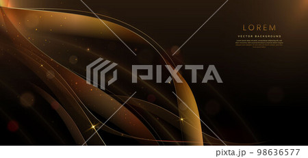 3D gold curved golden ribbon on dark brown background with lighting effect and sparkle with copy space for text. Luxury design style. 3D gold curved golden ribbon on dark brown background with lighting effect and sparkle with copy space for text. Luxury design style. 98636577