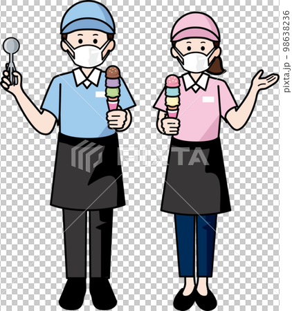 マスクをするアイスクリーム屋の店員　男性と女性 98638236