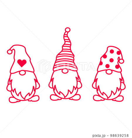 Cute gnomes for Valentine day. Outline doodle pink cutout style. Cute gnomes for Valentine day. Outline doodle pink cutout style. 98639258