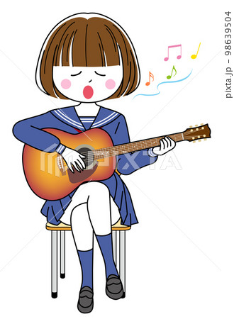 ギターで弾き語りする女子高生 98639504