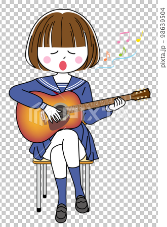 ギターで弾き語りする女子高生 98639504