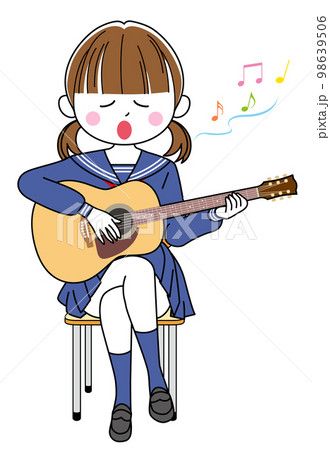 ギターで弾き語りする女子高生 ギターで弾き語りする女子高生 98639506