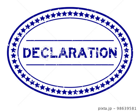 Grunge blue declaration word oval rubber seal stamp on white background 98639581